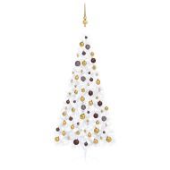 vidaXL Umelý vianočný pol stromček s LED a súpravou gulí biely 180cm - cena, porovnanie