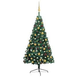 vidaXL Umelý vianočný pol stromček s LED a súpravou gulí zelený 120cm