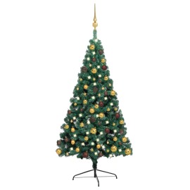 vidaXL Umelý vianočný pol stromček s LED a súpravou gulí zelený 240cm