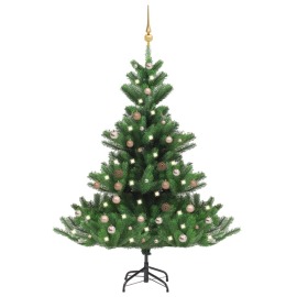 vidaXL Umelý vianočný stromček jedľa Nordmann LED a gule zelený 120cm