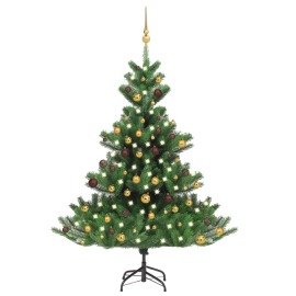 vidaXL Umelý vianočný stromček jedľa Nordmann LED a gule zelený 150cm