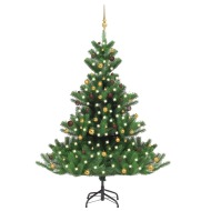 vidaXL Umelý vianočný stromček jedľa Nordmann LED a gule zelený 210cm - cena, porovnanie