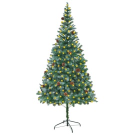 vidaXL Umelý vianočný stromček LED a borovicové šišky 210cm