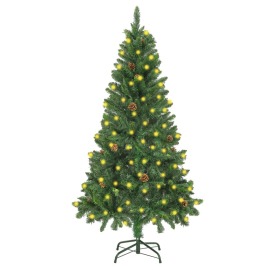 vidaXL Umelý vianočný stromček LED a borovicové šišky zelený 150cm