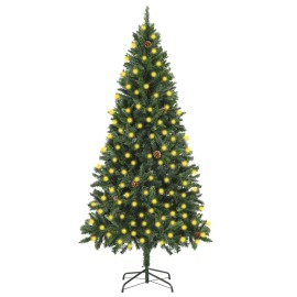 vidaXL Umelý vianočný stromček LED a borovicové šišky zelený 210cm