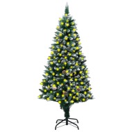 vidaXL Umelý vianočný stromček LED, borovicové šišky, biely sneh 210cm - cena, porovnanie