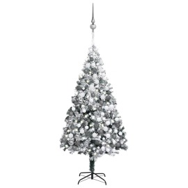 vidaXL Umelý vianočný stromček LED, súprava gulí a sneh zelený 300cm