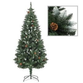 vidaXL Umelý vianočný stromček s borovicovými šiškami biele vetvičky 180cm