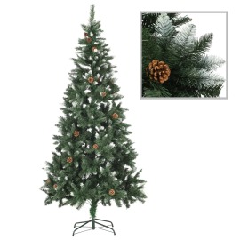 vidaXL Umelý vianočný stromček s borovicovými šiškami biele vetvičky 210cm