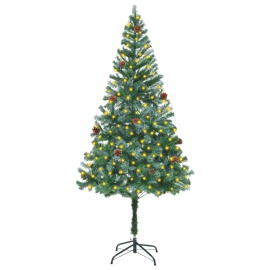 vidaXL Umelý vianočný stromček s LED a borovicovými šiškami 180cm