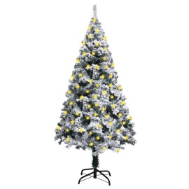 vidaXL Umelý vianočný stromček s LED a chumácm i snehu zelený 180cm