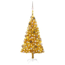 vidaXL Umelý vianočný stromček s LED a guľami 120cm zlatý PET