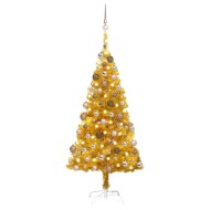 vidaXL Umelý vianočný stromček s LED a guľami 120cm zlatý PET - cena, porovnanie
