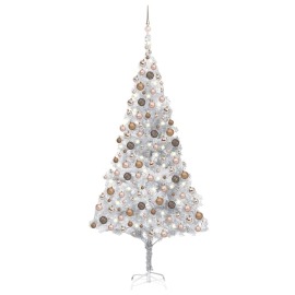 vidaXL Umelý vianočný stromček s LED a guľami 240cm strieborný PET