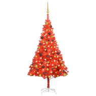 vidaXL Umelý vianočný stromček s LED a guľami červený 150cm PVC - cena, porovnanie
