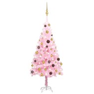 vidaXL Umelý vianočný stromček s LED a guľami ružový 120cm PVC - cena, porovnanie