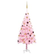 vidaXL Umelý vianočný stromček s LED a guľami ružový 150cm PVC - cena, porovnanie