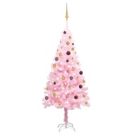vidaXL Umelý vianočný stromček s LED a guľami ružový 180cm PVC - cena, porovnanie