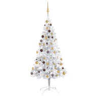vidaXL Umelý vianočný stromček s LED a guľami strieborný 180cm PET - cena, porovnanie