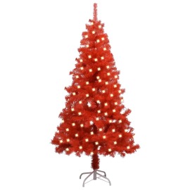 vidaXL Umelý vianočný stromček s LED a podstavcom červený 120cm PVC