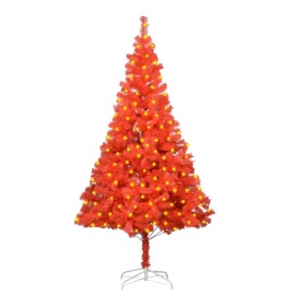 vidaXL Umelý vianočný stromček s LED a podstavcom červený 180cm PVC
