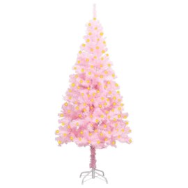 vidaXL Umelý vianočný stromček s LED a podstavcom ružový 150cm PVC