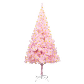 vidaXL Umelý vianočný stromček s LED a podstavcom ružový 210cm PVC