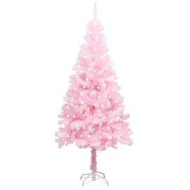 vidaXL Umelý vianočný stromček s LED a podstavcom ružový 240cm PVC