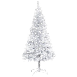 vidaXL Umelý vianočný stromček s LED a podstavcom strieborný 120cm PET