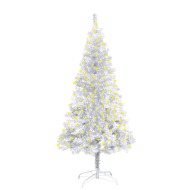 vidaXL Umelý vianočný stromček s LED a podstavcom strieborný 150cm - cena, porovnanie