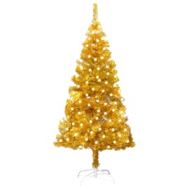 vidaXL Umelý vianočný stromček s LED a podstavcom zlatý 120cm PET