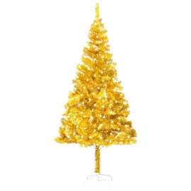 vidaXL Umelý vianočný stromček s LED a podstavcom zlatý 240cm PET