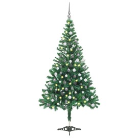 vidaXL Umelý vianočný stromček s LED a sadou gulí 120cm 230 vetvičiek