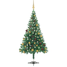 vidaXL Umelý vianočný stromček s LED a sadou gulí 180cm 564 vetvičiek