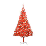 vidaXL Umelý vianočný stromček s LED a sadou gulí 210cm červený PVC - cena, porovnanie