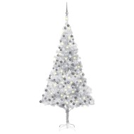 vidaXL Umelý vianočný stromček s LED a sadou gulí 210cm strieborný PET