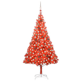 vidaXL Umelý vianočný stromček s LED a sadou gulí 240cm červený PVC