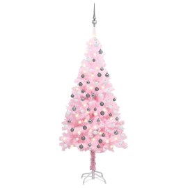 vidaXL Umelý vianočný stromček s LED a sadou gulí ružový 120cm PVC