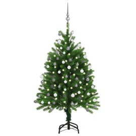vidaXL Umelý vianočný stromček s LED a súpravou gulí 120cm zelený