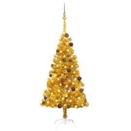 vidaXL Umelý vianočný stromček s LED a súpravou gulí 120cm zlatý PET