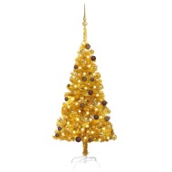 vidaXL Umelý vianočný stromček s LED a súpravou gulí 120cm zlatý PET - cena, porovnanie