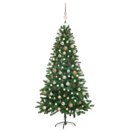 vidaXL Umelý vianočný stromček s LED a súpravou gulí 150cm zelený