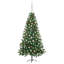 vidaXL Umelý vianočný stromček s LED a súpravou gulí 180cm zelený