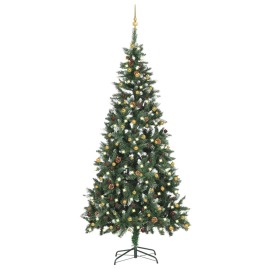 vidaXL Umelý vianočný stromček s LED a súpravou gulí 210cm