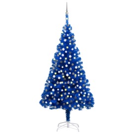vidaXL Umelý vianočný stromček s LED a súpravou gulí 210cm modrý PVC