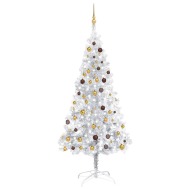 vidaXL Umelý vianočný stromček s LED a súpravou gulí 210cm strieborný PET - cena, porovnanie