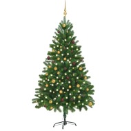 vidaXL Umelý vianočný stromček s LED a súpravou gulí 210cm zelený - cena, porovnanie