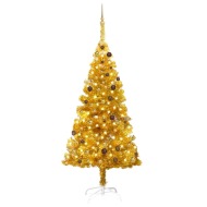 vidaXL Umelý vianočný stromček s LED a súpravou gulí 210cm zlatý PET - cena, porovnanie