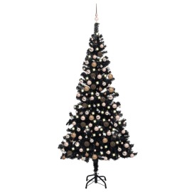 vidaXL Umelý vianočný stromček s LED a súpravou gulí 240cm čierny PVC