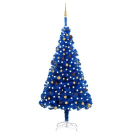 vidaXL Umelý vianočný stromček s LED a súpravou gulí 240cm modrý PVC